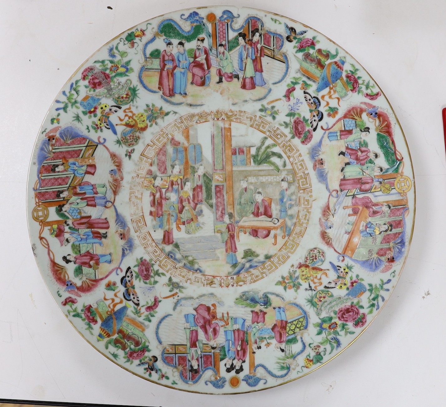 A 19th century Chinese famille rose large dish, 42cms diameter